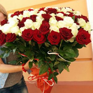 101 красная и белая роза в Чернигове фото