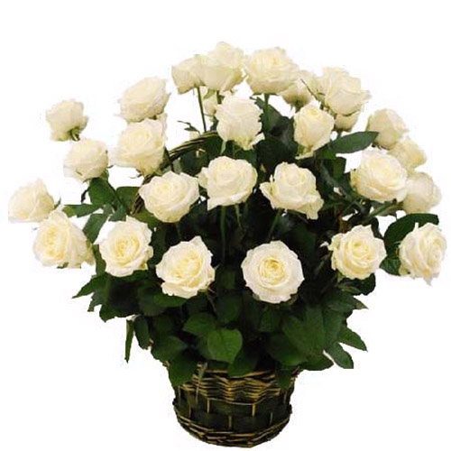 Фото товара 35 белых роз в корзине в Чернигове