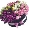 Фото товара 151 тюльпан в шляпной коробке в Чернигове