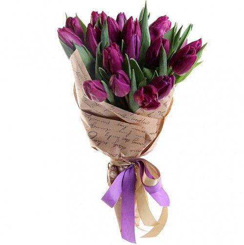 Фото товара 21 пурпурный тюльпан в крафт в Чернигове