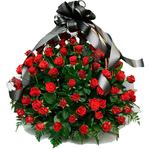 Фото товара 100 алых роз "Пламя" в корзине в Чернигове