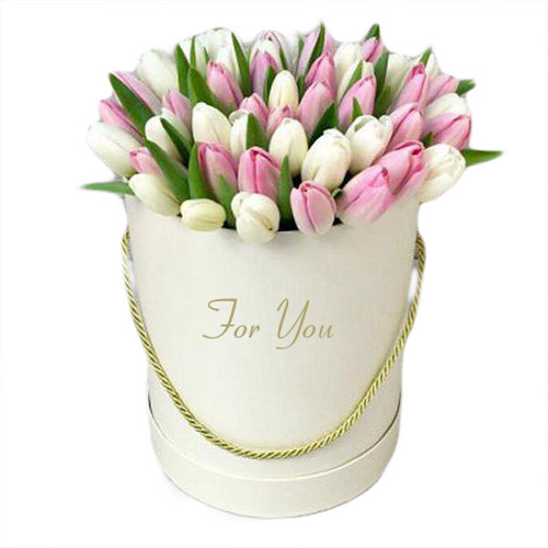 Фото товара 51 бело-розовый тюльпан в коробке в Чернигове