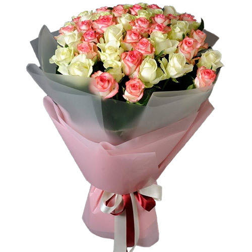 Фото товара 51 белая и розовая роза в Чернигове
