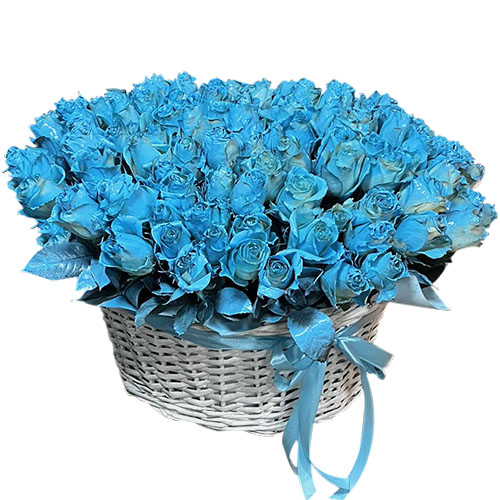 Фото товара 101 синяя роза в корзине в Чернигове